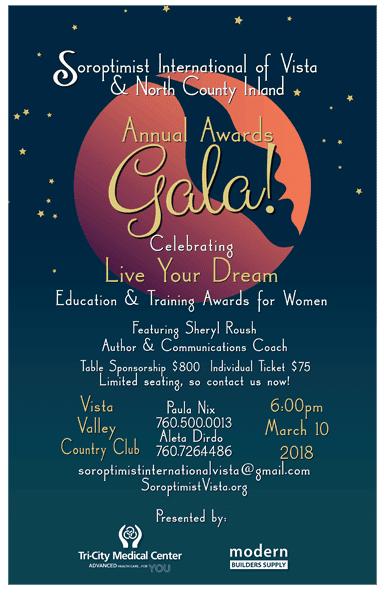 “Live Your Dream” Awards Gala Dinner March 10 | North County Daily Star