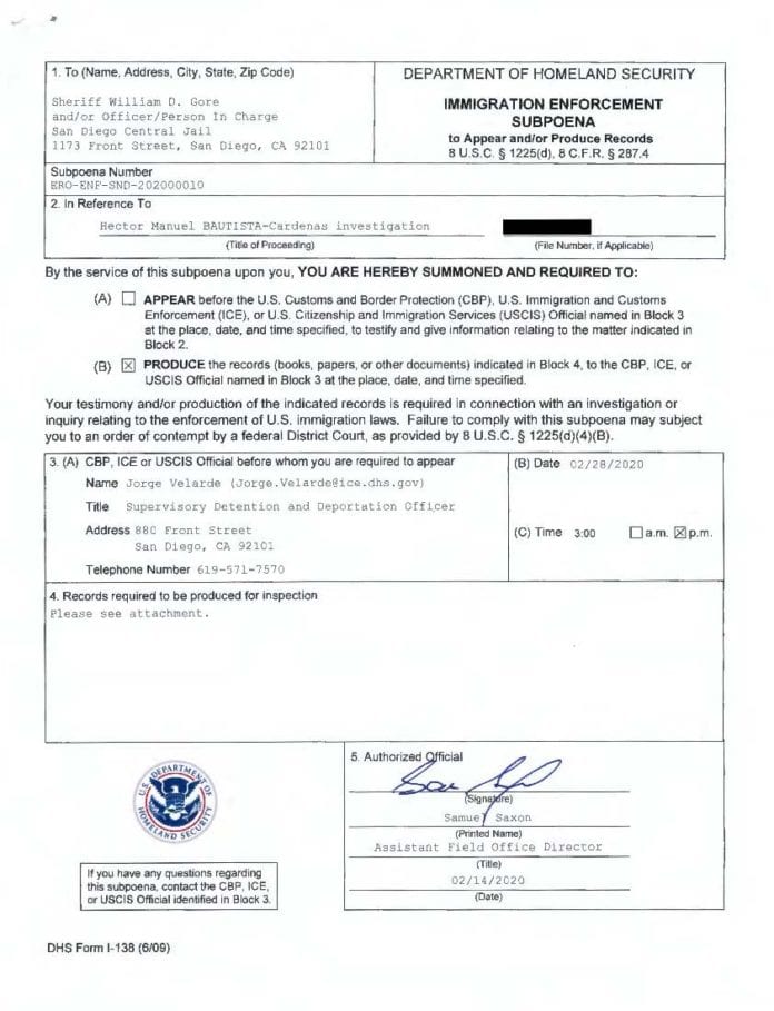 Immigration Enforcement Subpoenas 