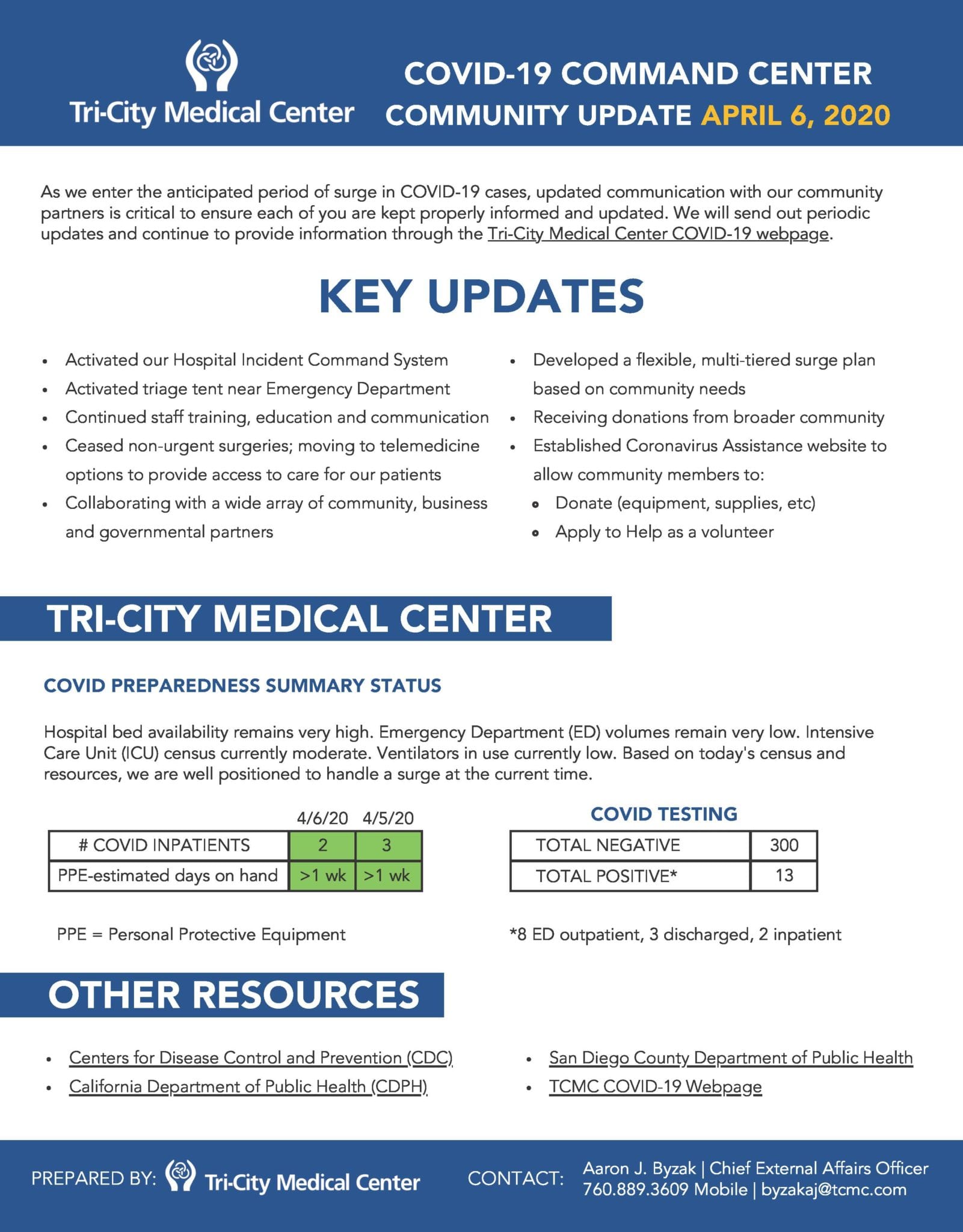 Tri City MC Covid-19 Command Center Community Update | North County ...