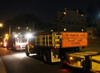 Nighttime – Striping Work Continues at Twin Oaks Valley/San Elijo Corridor