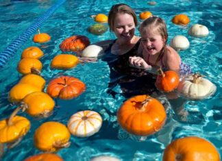 Floating Pumpkin Patch at the James Stone Pool