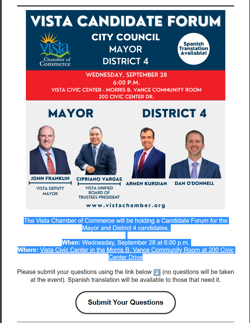 Candidate Forum for the Mayor and District 4 Candidates September 28