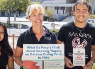 Youth Advocates Deliver No Smoking Signs to Vista Businesses with Dining Patios