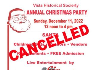 Vista Historical Society Christmas Party Cancelled