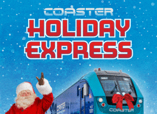 Santa Rides COASTER Holiday Express Train!