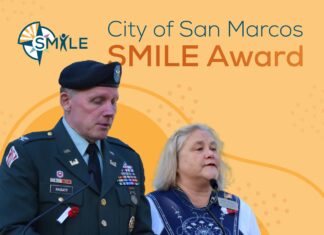 San Marcos City Council presents Heidi and Greg Rassatt with the first SMILE Award of 2024