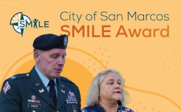 San Marcos City Council presents Heidi and Greg Rassatt with the first SMILE Award of 2024