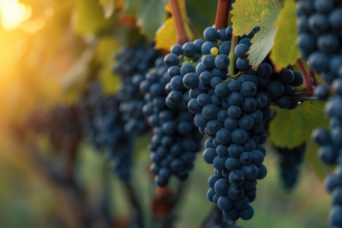 Close,Up,Of,Ripe,Purple,Grapes,Hanging,On,The,Vine