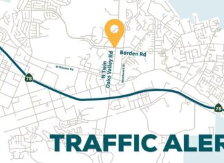 Traffic alert – N Twin Oaks Valley and Borden Road
